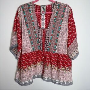 Johnny Was Zado Embroidered Cupra Rayon Blouse-Short Sleeve-Size XXL